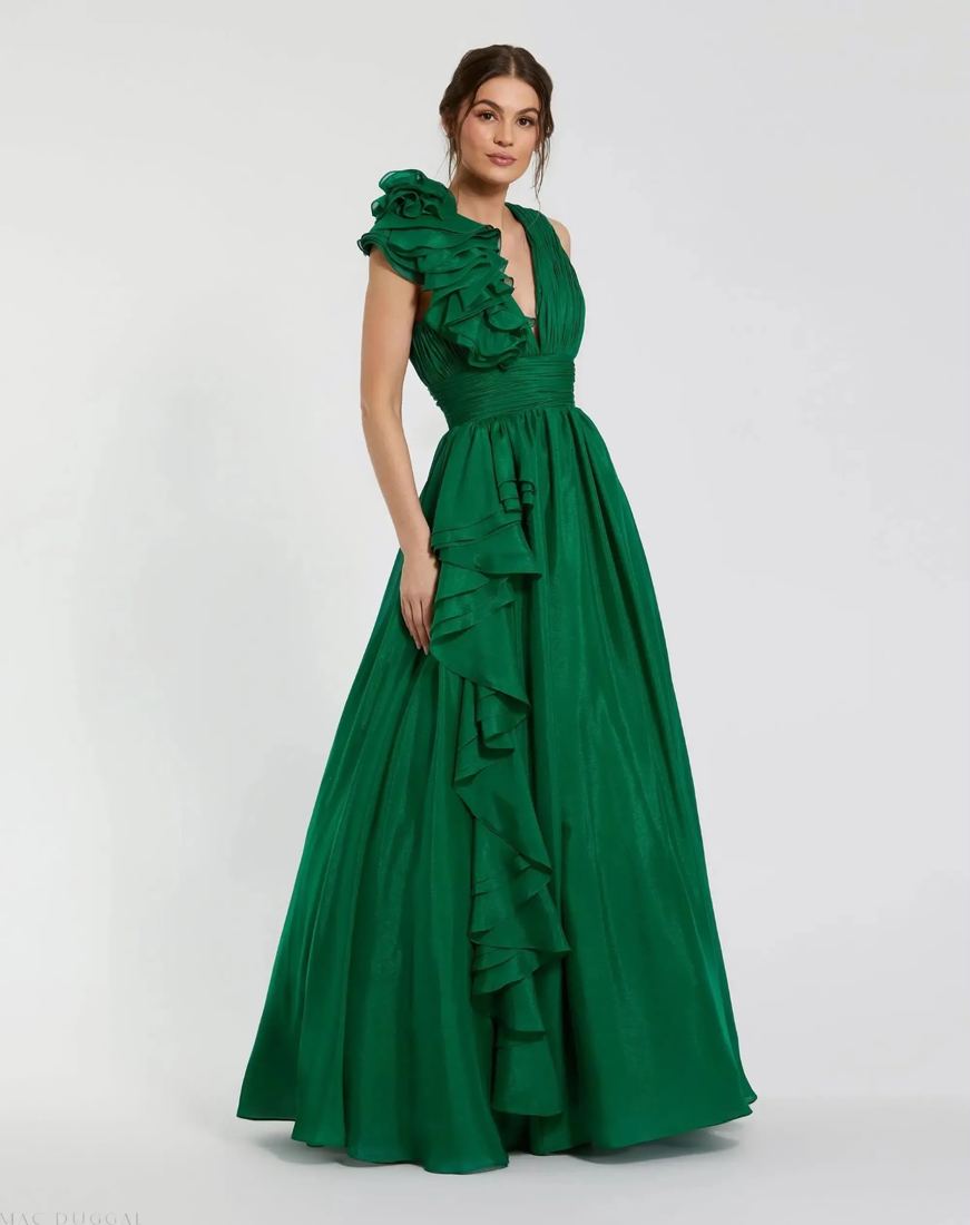 Vestido largo en verde esmeralda